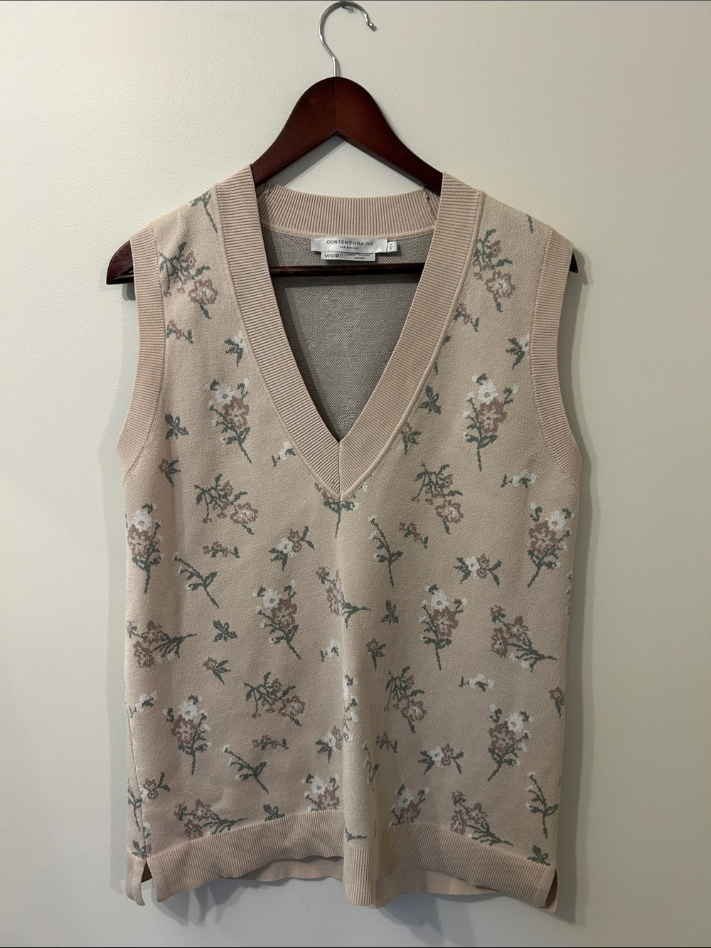 Floral V-Neck Sleeveless Knit Tank - Light Blush